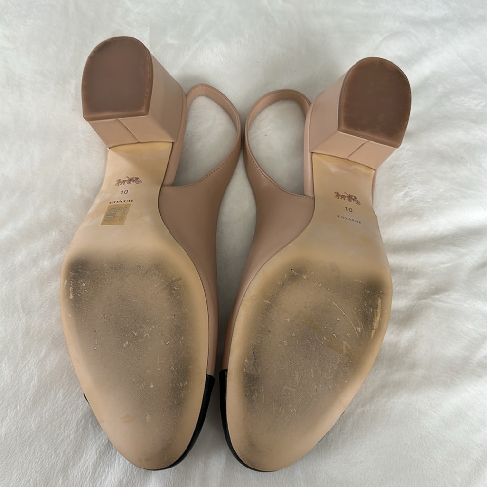 Coach Nude Black Cap Toe Erica Slingback Block Heel Pumps Women’s Size 10B - Picture 7 of 7